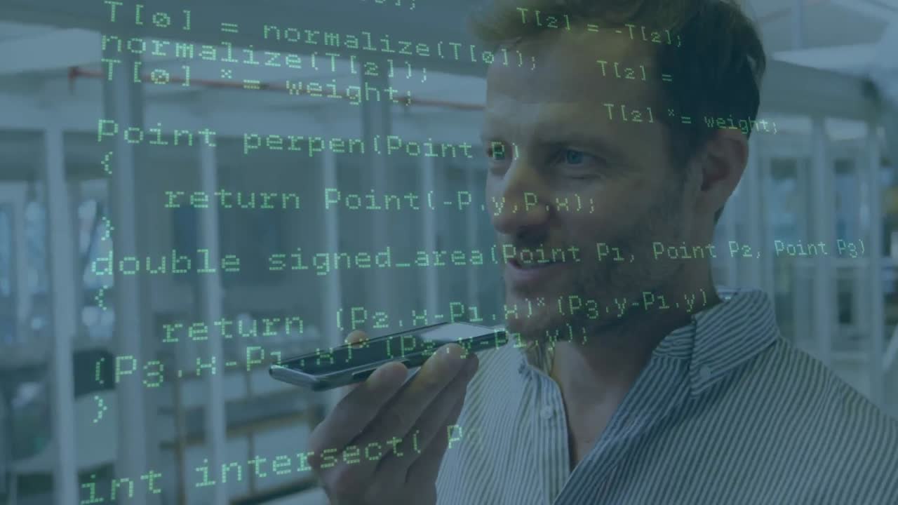 animación del procesamiento de datos sobre el empresario caucásico en la oficina