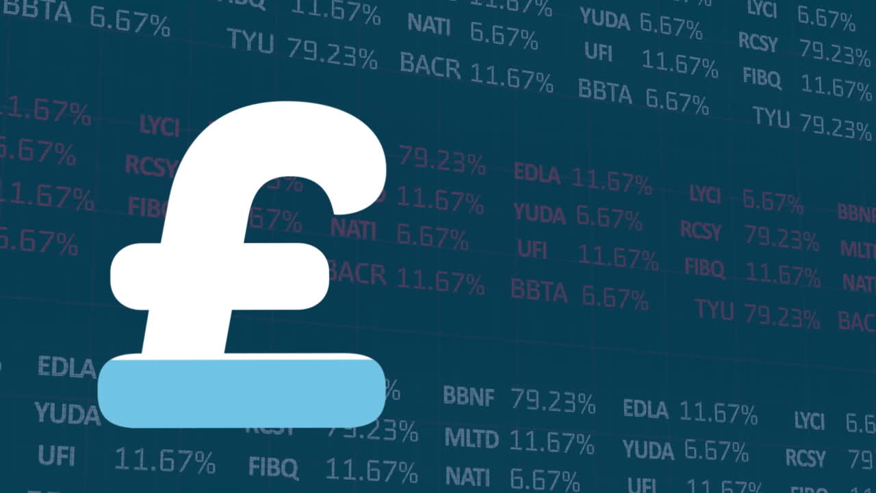 Animation des britischen Pfund-Symbols über der Finanzdatenverarbeitung