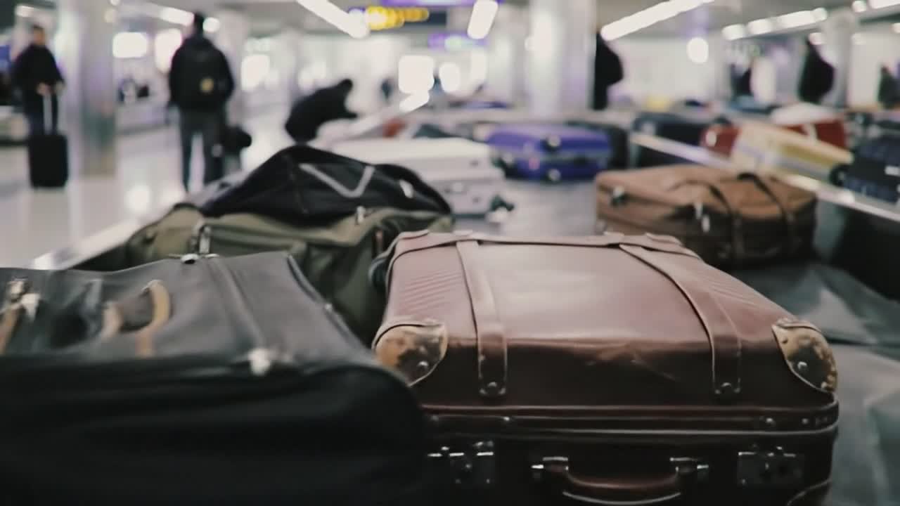 Travelers gather in the baggage claim area, waiting for their luggage to arrive on the conveyor belt. Colorful bags and suitcases are visible among the crowd during a busy travel period.