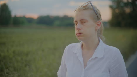 tired woman at sunset portrait