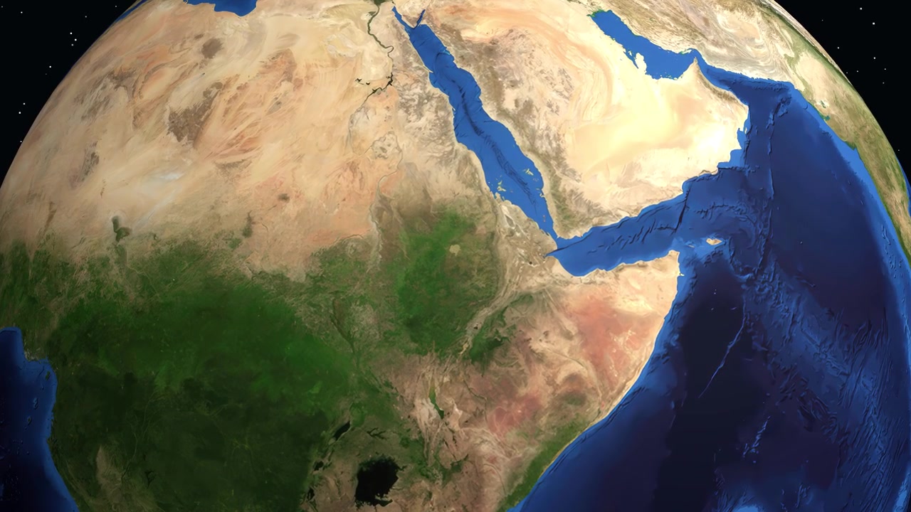 Digital globe rotates and zooms into Ethiopia, displaying a location pin and regional information