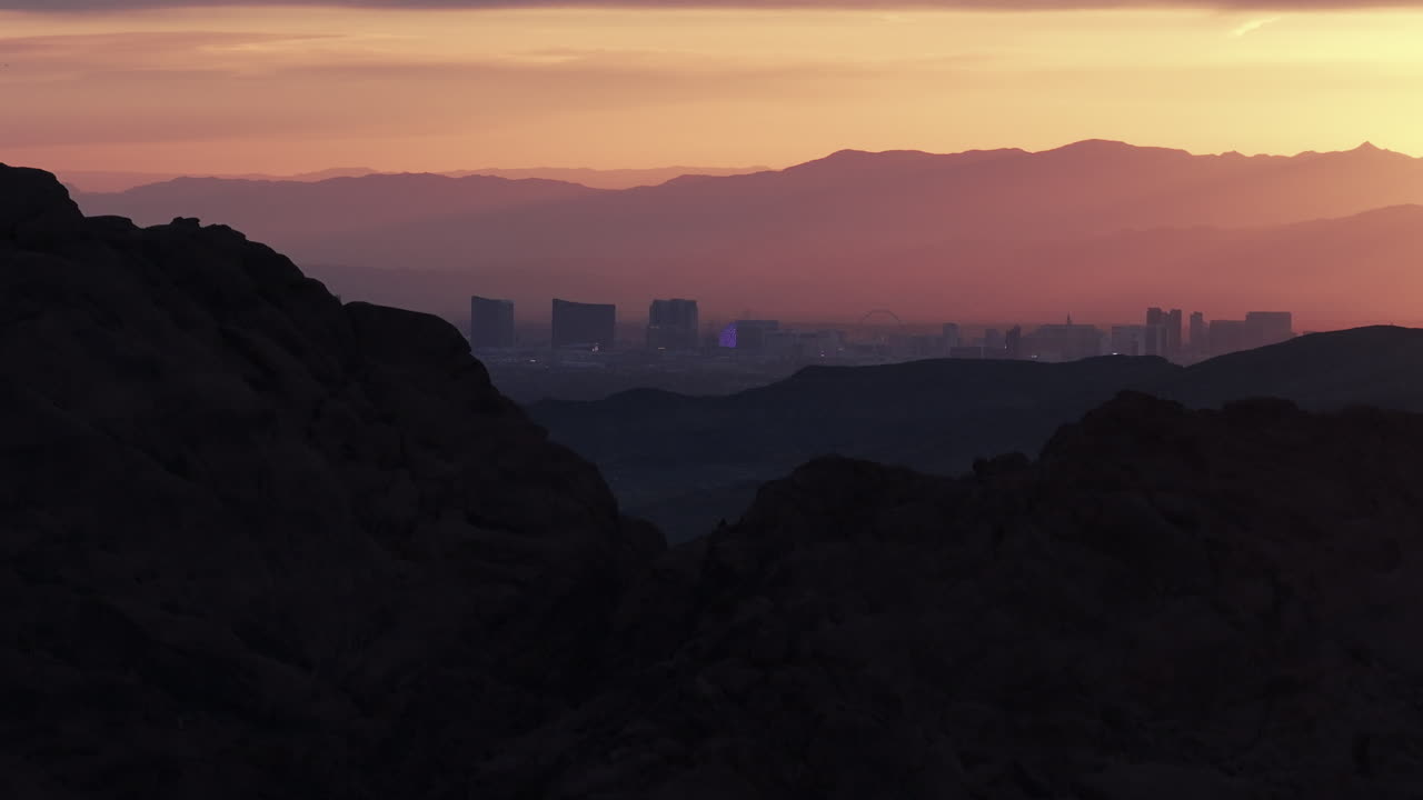 Sunset over Las Vegas from the mountains