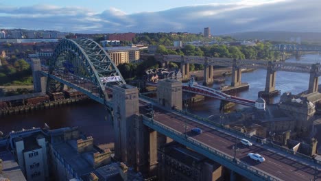 incredible view overlooking newcastle upon tyne quayside before sunset - england