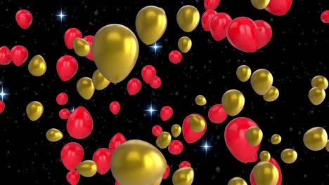 Animation-Fliegender-Bunter-Luftballons-Und-Lichter-Auf-Schwarzem-Hintergrund