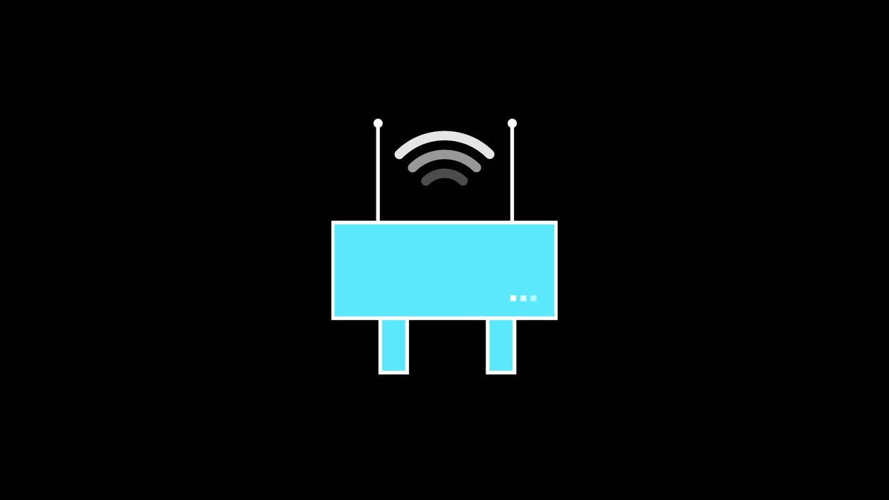 Router wireless con animazione del simbolo WiFi isolato su sfondo nero