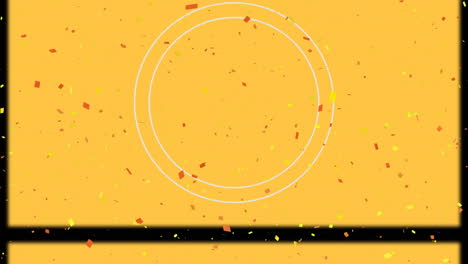 animación digital del efecto del carrete de película sobre el confeti que cae contra un fondo amarillo