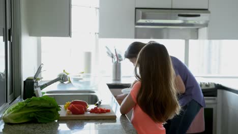 madre e hija trabajando juntas en la cocina 4k