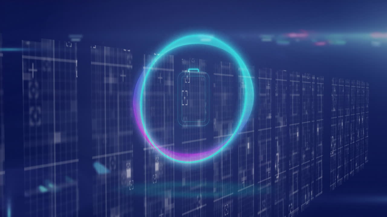 Animation of futuristic digital interface with glowing circle and smartphone icon