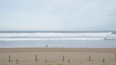 sportsman in active wear jogging on lonely beach