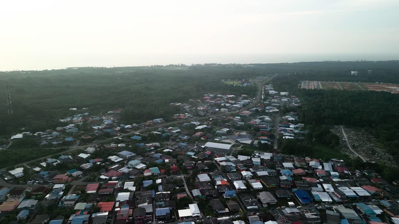 Aerial Drone View During Summer Kabong Fishing Village,With River And Beach,Sarawak,Borneo