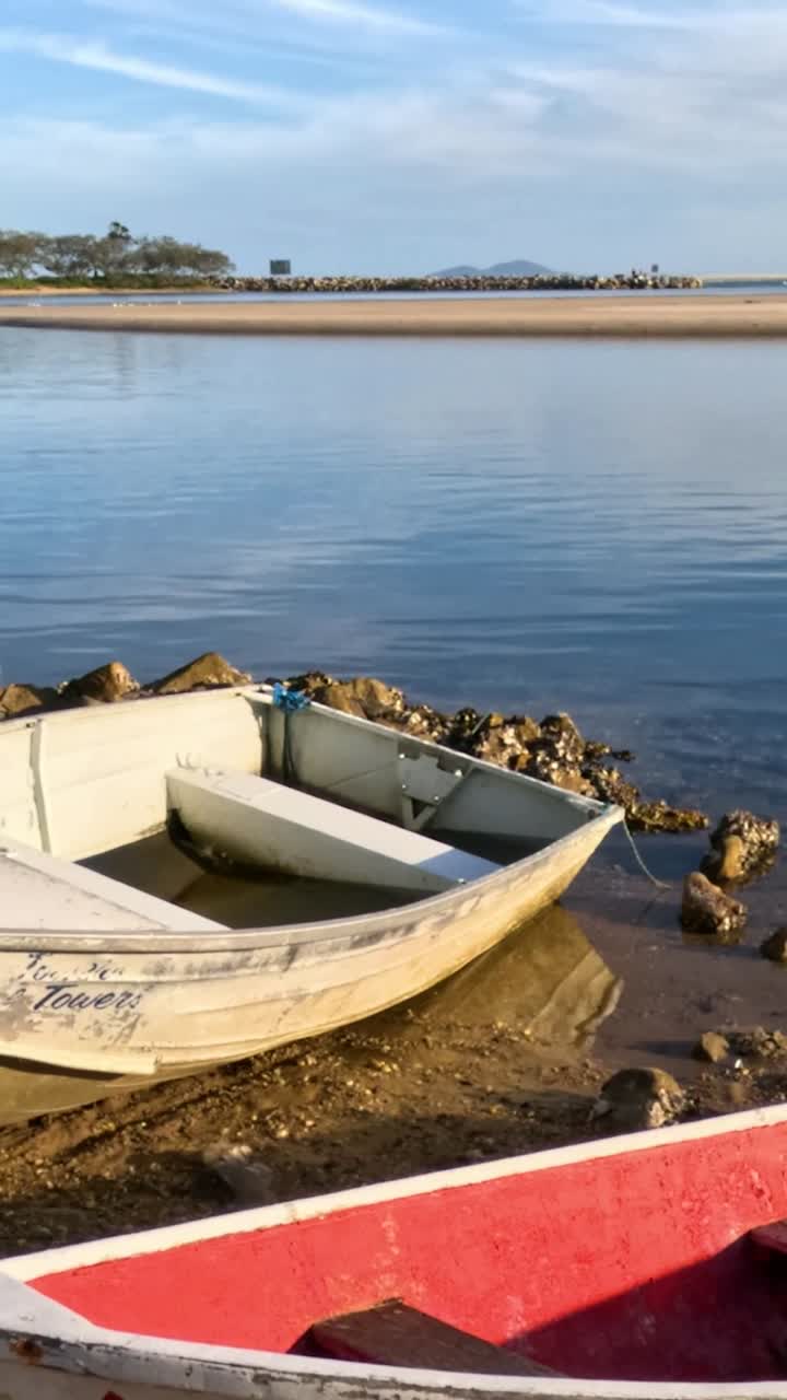 aguas tranquilas con barcos amarrados a la orilla del lago