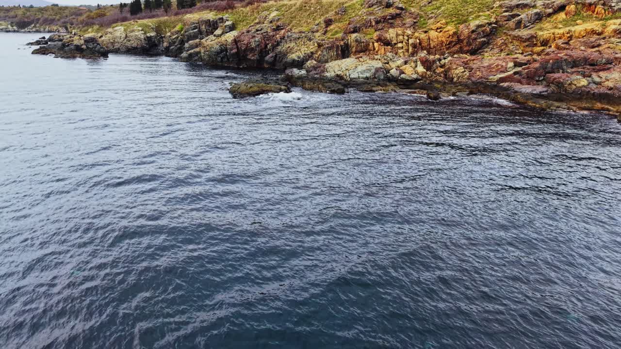 Aerial view of rocky coastline in Bulgaria captured by drone