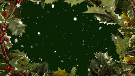 animation of snow falling and christmas decorations and winter scenery