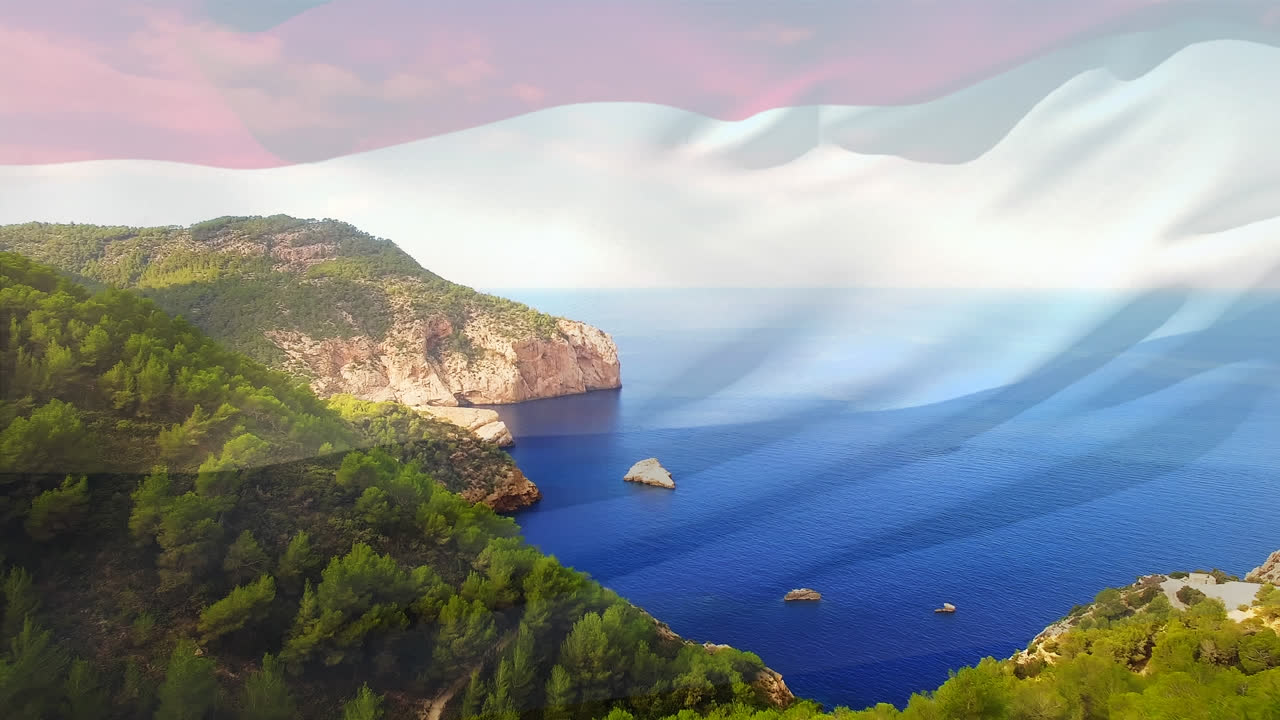 디지털 구성 네덜란드  ⁇ 발이 바다의 파도의 공중 전망에 반해 흔들리고 있습니다.