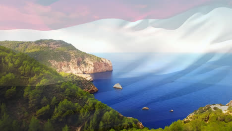 composición digital bandera de los países bajos ondeando contra la vista aérea de las olas en el mar