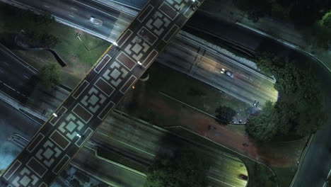 aerial view of santa efigenia viaduct at night with no one in the street, at night, sao paulo downtown, brazil