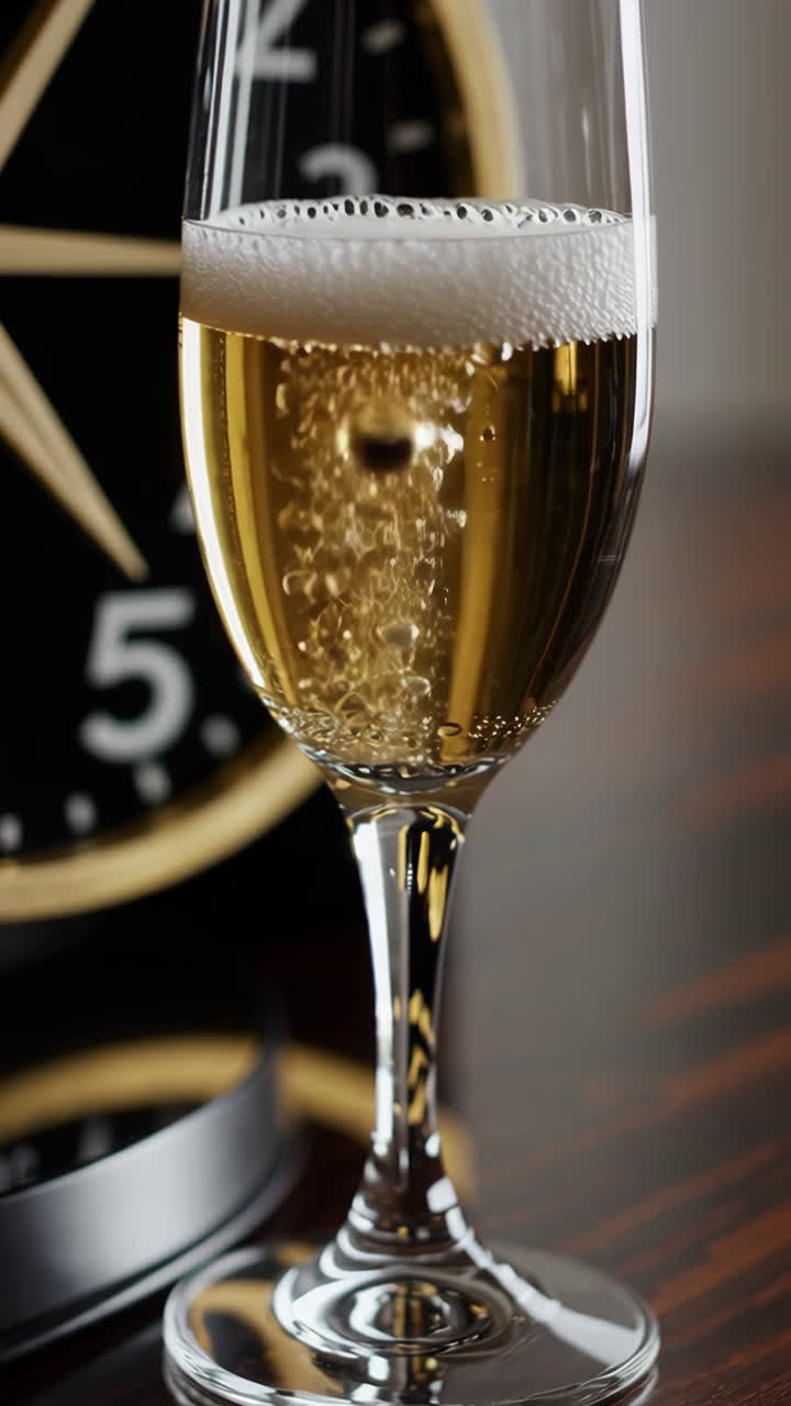 Champagne Toast at New Year's Eve with Clock