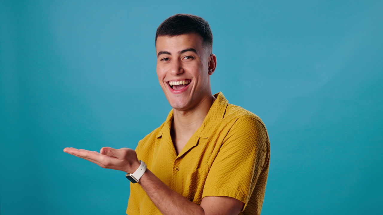 Young Man Presenting with a Smile