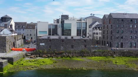 aerial pan capturing spanish arch and the long walk