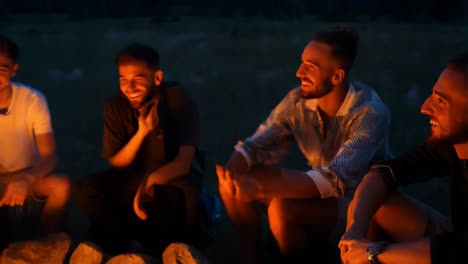 amigos disfrutando de una fogata por la noche