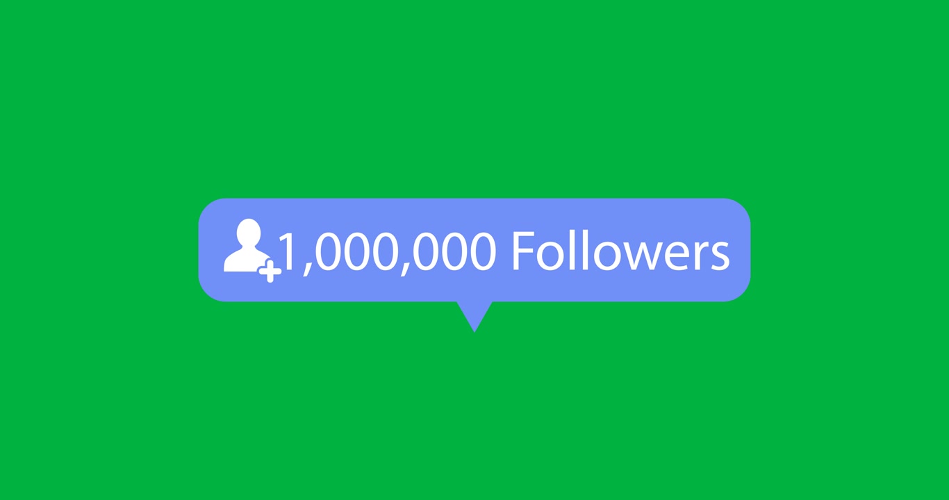 Profile icon, followers text and increasing numbers on blue speech bubble against black background