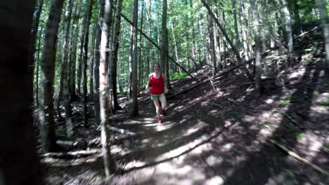 woman jogging in the forest 4k