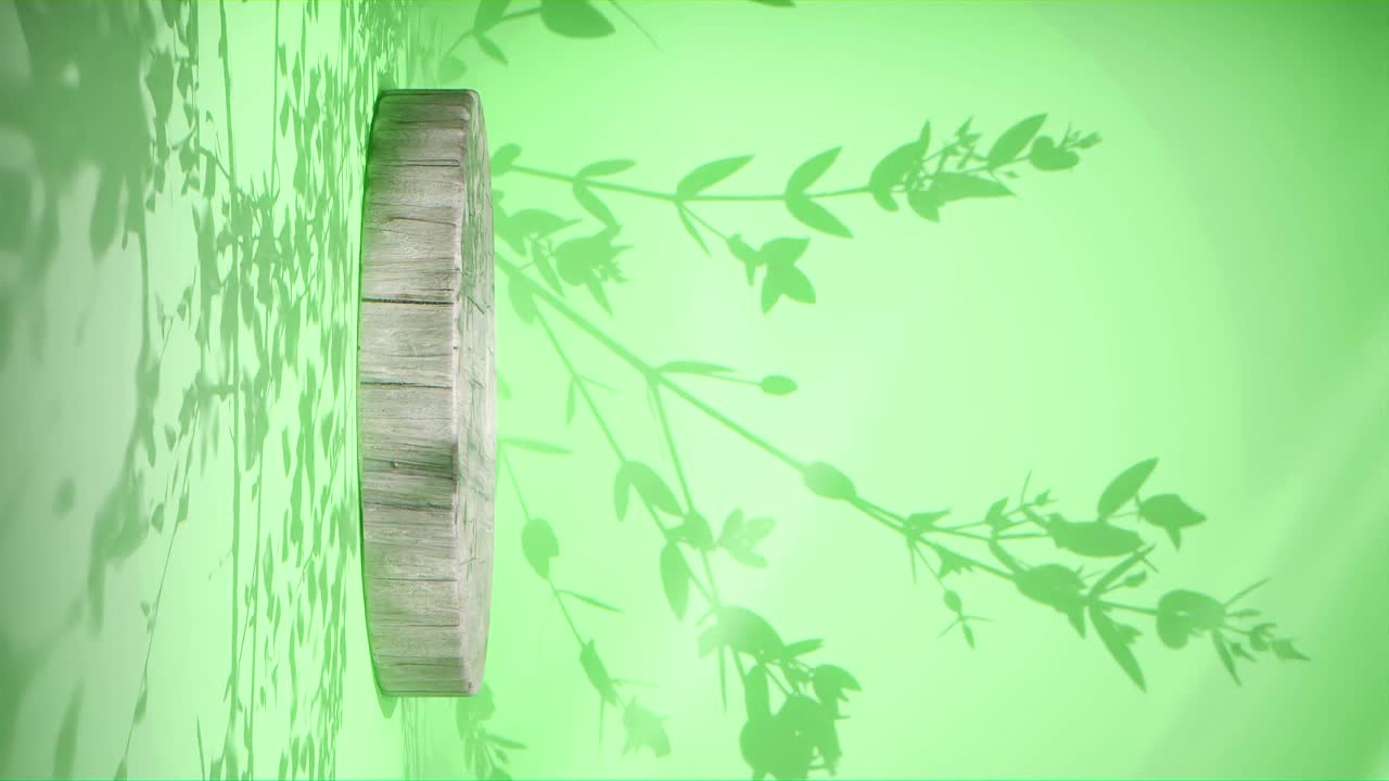 목조 플랫폼을 수직으로 한 평화로운 녹색 자연 배경