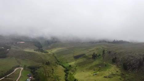 clouds and fogs over cumbemayo in peru. aerial