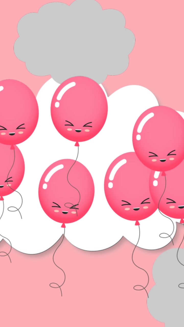 Animazione di palloncini rosa su sfondo cielo rosa
