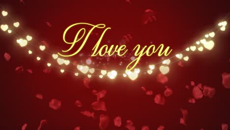 animation of i love you in golden letters on red background