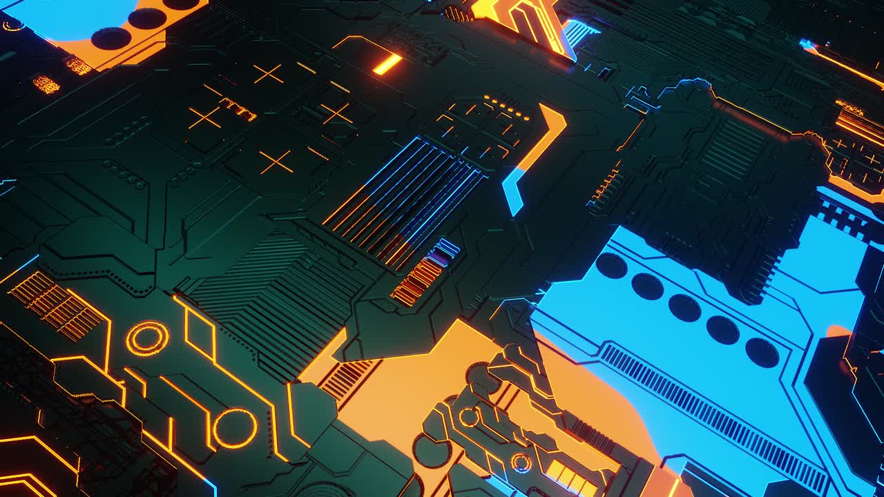 Loop animation of moving an abstract Sci Fi background in the form of computer boards