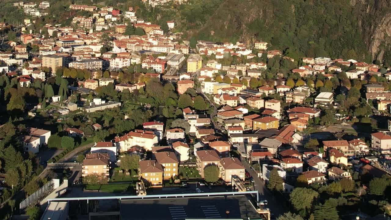 Stunning aerial view of residential area in the Italian Alps