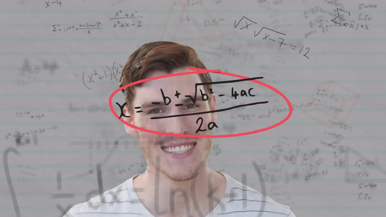 animación de ecuaciones matemáticas sobre el hombre de negocios caucásico