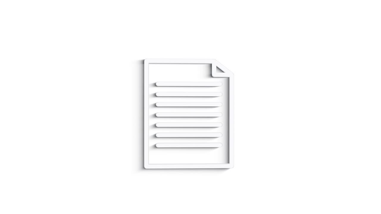 Grey document line icon on white background. Front view. 4K Video motion graphic animation