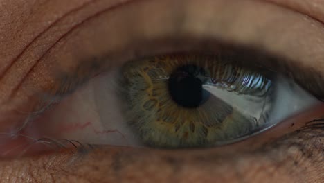 extreme close up of woman eye with green iris blinking in slow motion