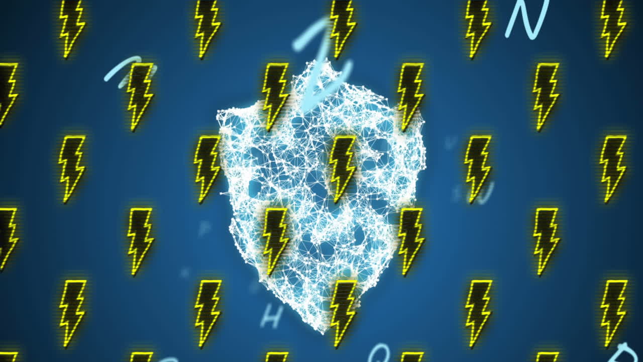 보안 방패와 문자 위에 번개의 애니메이션