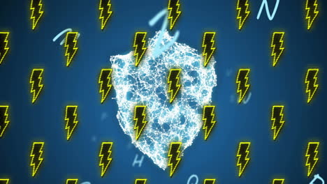 animación de relámpagos sobre escudo de seguridad y letras