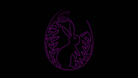 feliz conejo de pascua en un huevo animación sin costuras con líneas de neón. video animación 4k de brillante neón abstracción vacaciones de pascua sobre fondo negro.