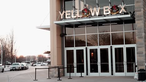 yellow box entrance church in naperville illinois, usa