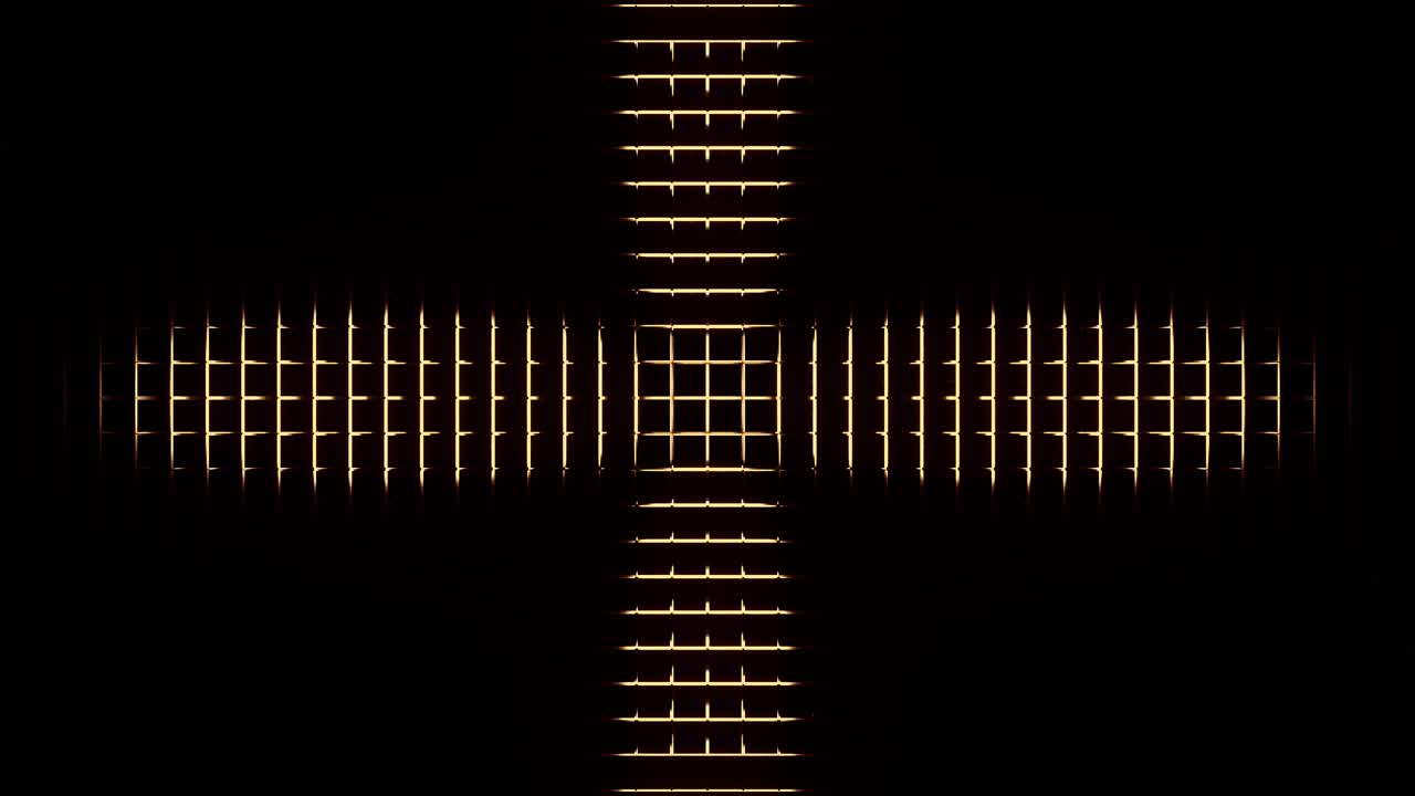 cruz moviéndose hacia arriba como líneas doradas de forma de luz en ondas de pulso, animación gráfica 3d cgi representada