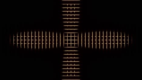 kruis omhoog bewegen als licht gouden lijnen vormen in pulsgolven, 3d-cgi weergegeven grafische animatie