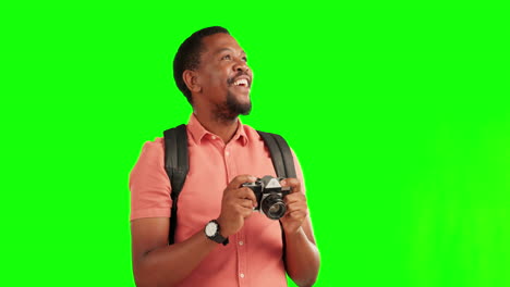 Green-screen,-camera-and-black-man-doing-travel