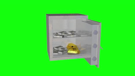 8 animations personal safe box with money and gold bars ingots inside green screen chest opening chroma key 3d