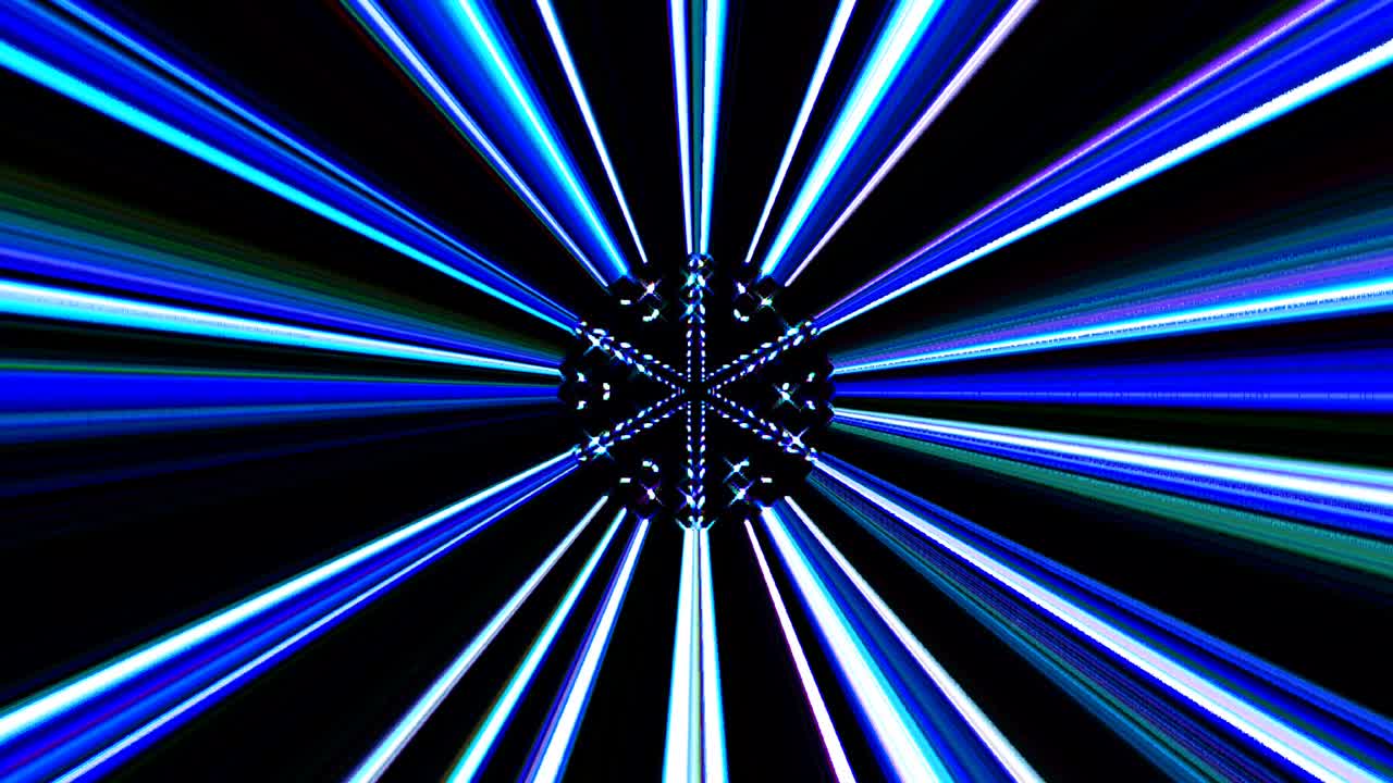 las líneas brillantes brillantes establecen un movimiento de onda azul, colorido, sobre un fondo negro