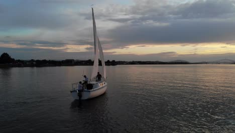 aerial tracking shot of a traditional sailing boat on the upper columbia river