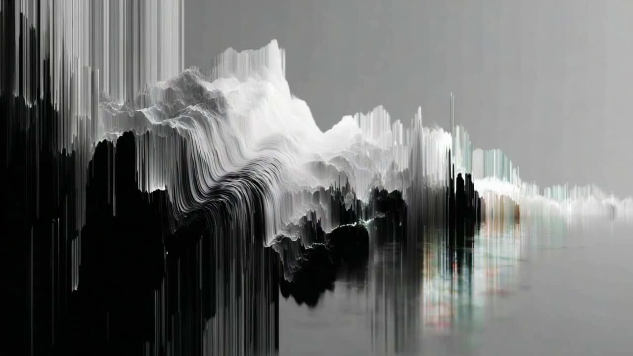 Abstract Landscape in Motion: Stunning Transformation from Dynamic Peaks to Serene Reflections Captured in Two Frames, Showcasing Fluidity and Artistic Expression of Nature’s Beauty