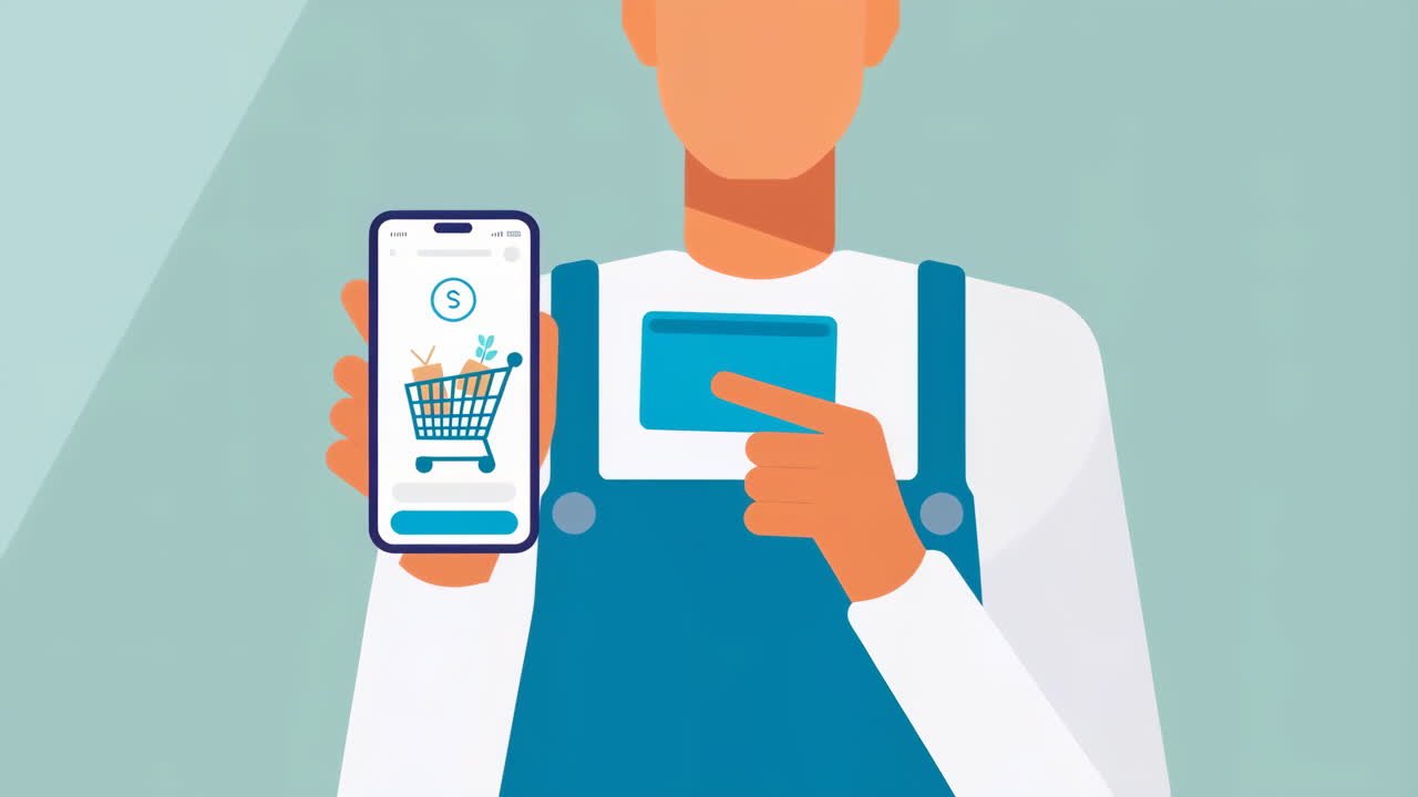 Illustrazione di shopping online e pagamento mobile