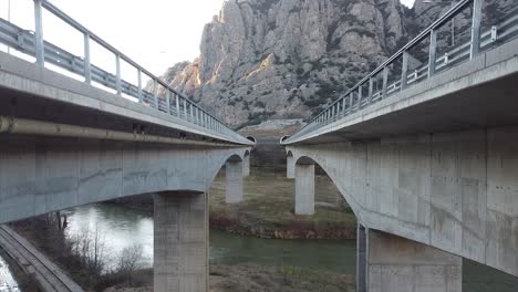 drone shot between two bridges