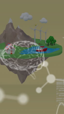 animation of data processing over caucasian schoolboy with vr headset