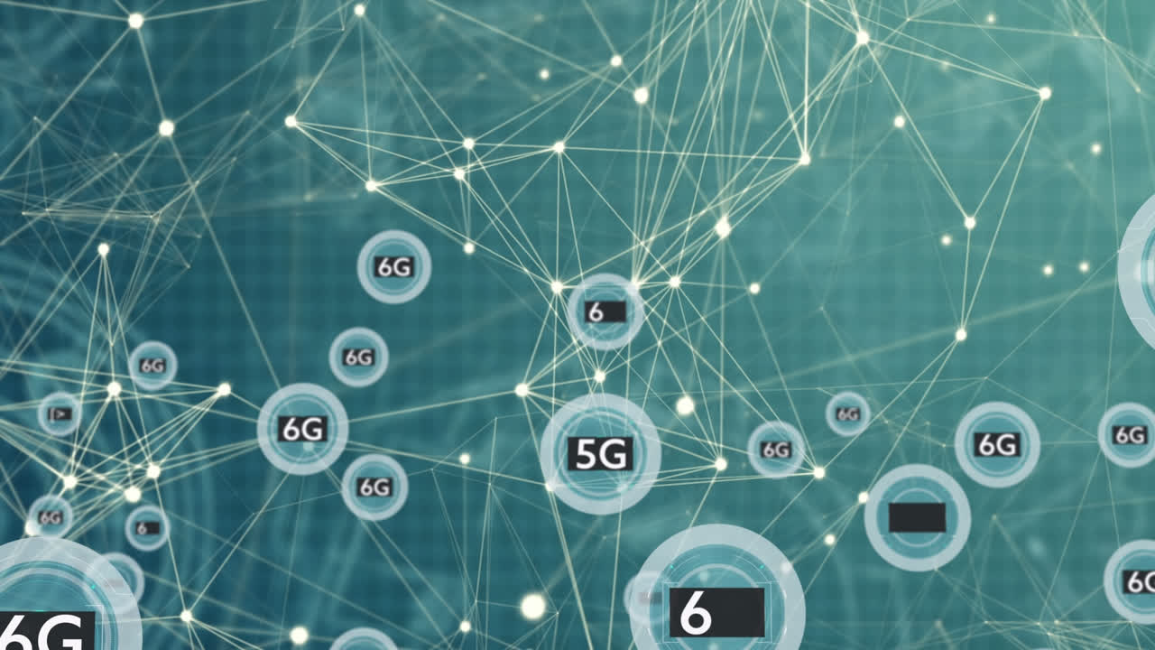 animación de la red de conexiones con texto 5g sobre formas